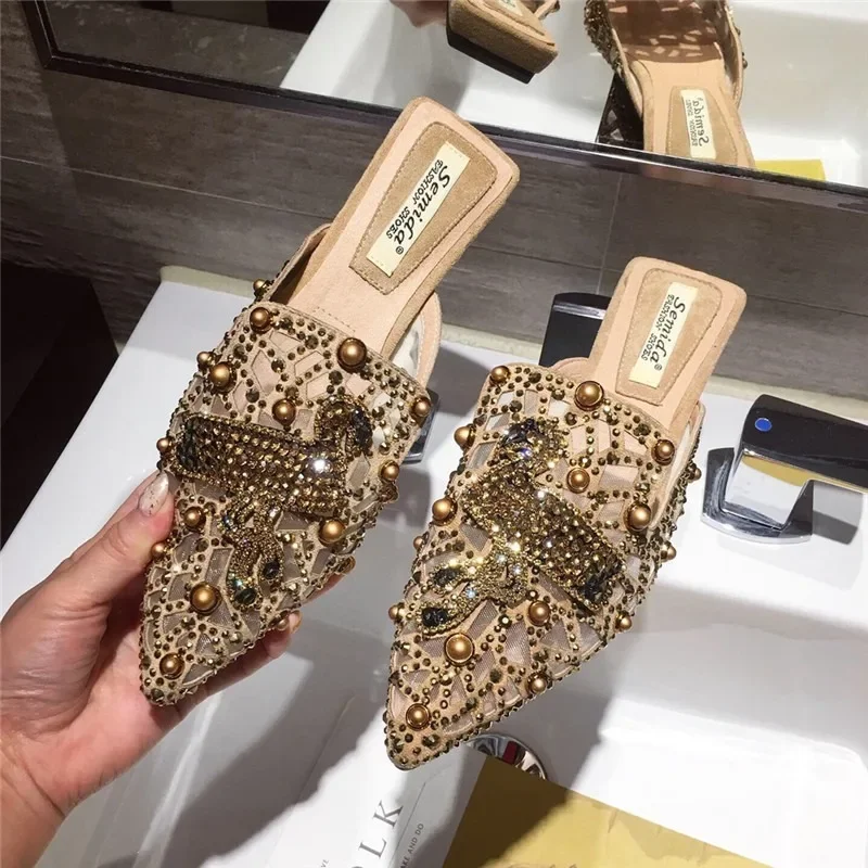 Maogu Mesh hohle halbe Hausschuhe Frauen neue Sommer spitzen Kopf flachen Boden außerhalb Panto letten Hausschuhe bequeme Damenschuhe
