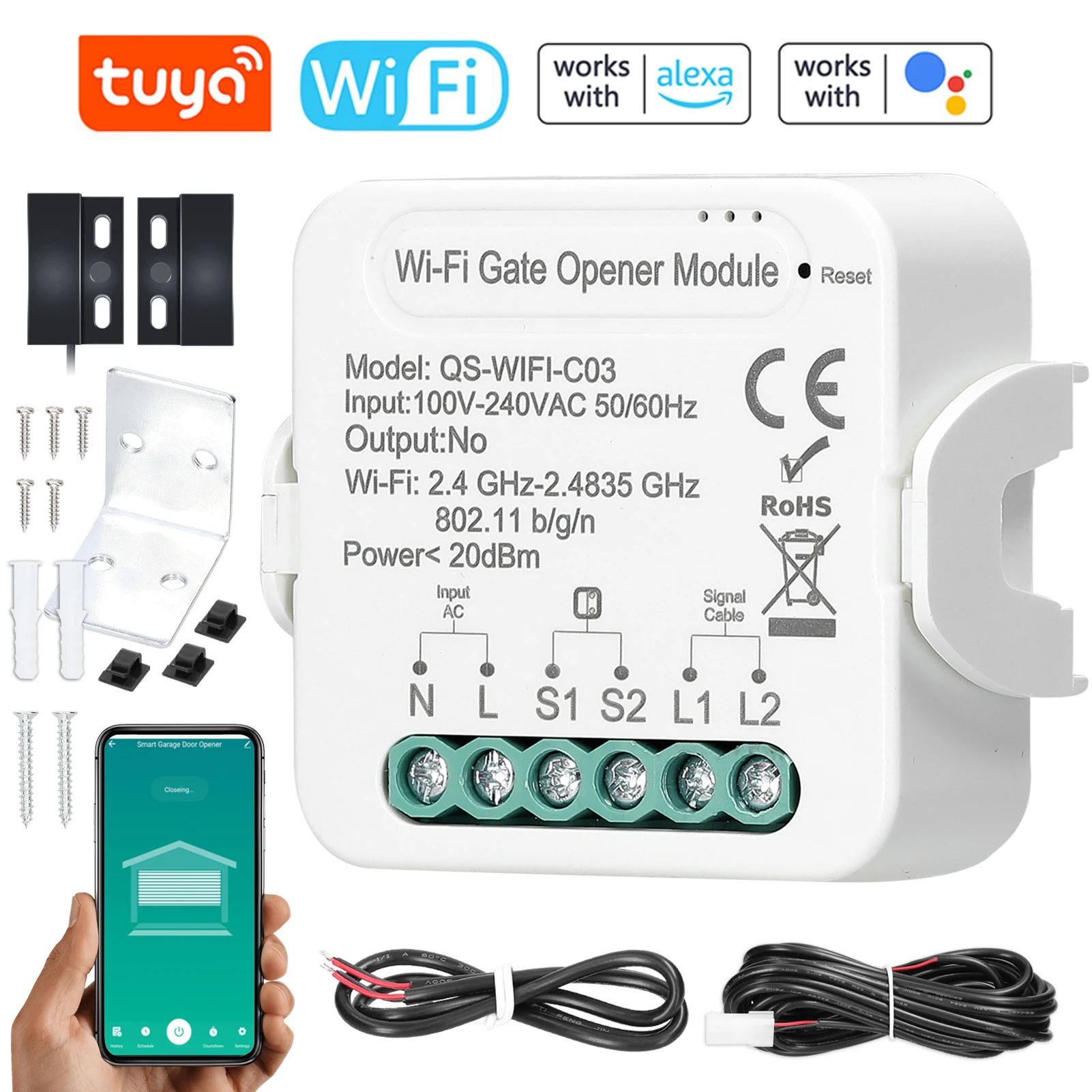 Tuya WiFi Toröffner Smart Garagentoröffner Controller Leistungsschalter Modul Unterstützung für Alexa Google Home Sprach-/APP-Steuerung Image