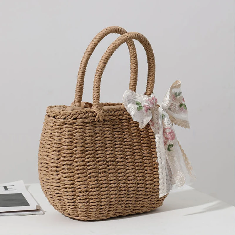 Sacs à main en paille de style bohème pour femmes, fourre-tout de plage, design simple, fait à la main, mode d'été, pack E27