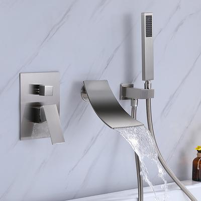 Wall Mounted Bathtub Faucet with Hand Shower, Modern Wall Installation with Ceramic Valve, Bathtub Filling Shower Mixer Faucets, Single Handle Cascading Faucet