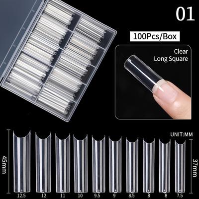 TEMU 100pcs Boxed Extended Half-press-on Ultra Long Max Bamboo Tube Nail Tips Cowboy Nails Image
