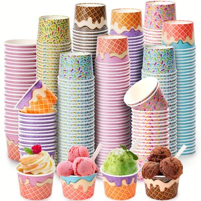 50pcs 8 Oz Ice Cream Cups, Summer Snack Cups, Ice Cream Party Paper Cup, Disposable Ice Cream Bowls, Paper Snack Bowls, Paper Ice Cream Cup, , For Sundae Snack, Party Supplies
