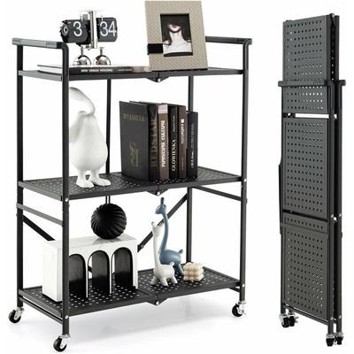 Costway - Servierwagen klappbar, Küchenwagen mit 4 Rollen, 2 feststellbar, 3 Etagen Metallregal, Image