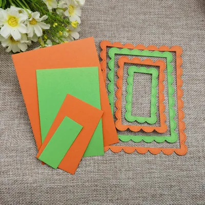 4PCS Nested Stitched Scallop Rectangle Frame Metal Cutting Dies DIY Etched Dies Craft Paper Card