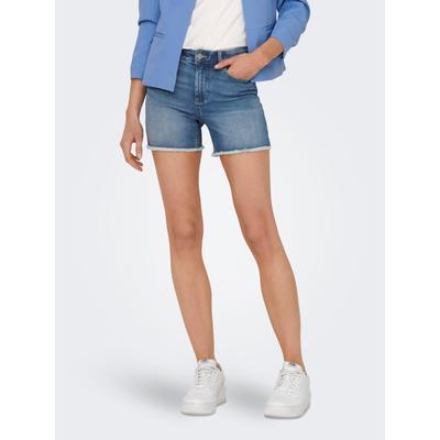 Shorts ONLY "ONLBLUSH MID SK DNM SHORTS NOOS", Damen, Gr. XS (34), N-Gr, blau (light blau denim), Denim/Jeans, Obermaterial: 92% Baumwolle, 6% Elastomultiester, 2% Elasthan, unifarben, modisch, regular fit kurz, Hosen