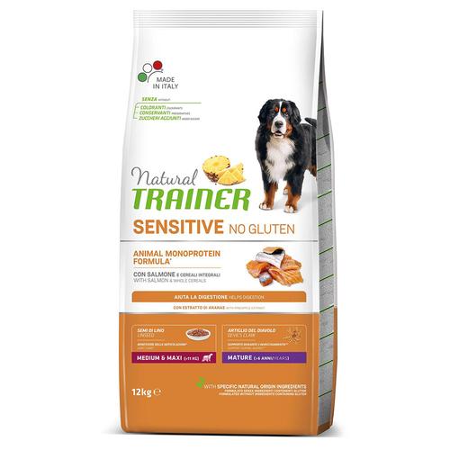 12kg Natural Trainer Sensitive No Gluten Medium/Maxi Mature mit Lachs Hundefutter trocken