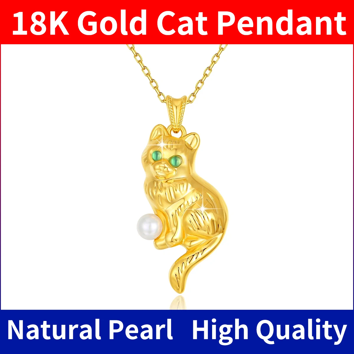 100% 18 Karat Gold Perlenkette mit Zertifikat niedlichen Katze Anhänger au750 Gold Luxus schmuck für Frauen elegantes Hochzeits geschenk neu in