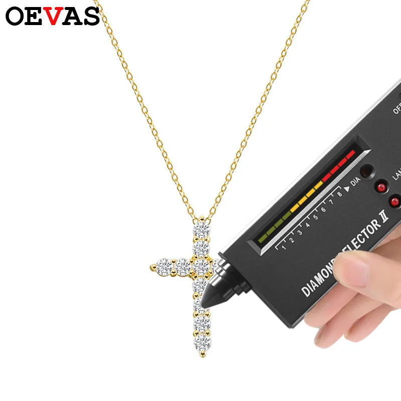 Oevas 2,5mm 3mm 4mm 5mm echte Moissan ite 45cm funkelnde Kreuz ketten für Mädchen Frauen Geschenk edler Schmuck Sterling Silber Image