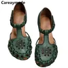 Careaymade-Retro Sommer Frauen Schuhe Perforierte Höhlte-out Hand-gewebt Blume Flache frauen Sandalen Aus Echtem Leder schuhe