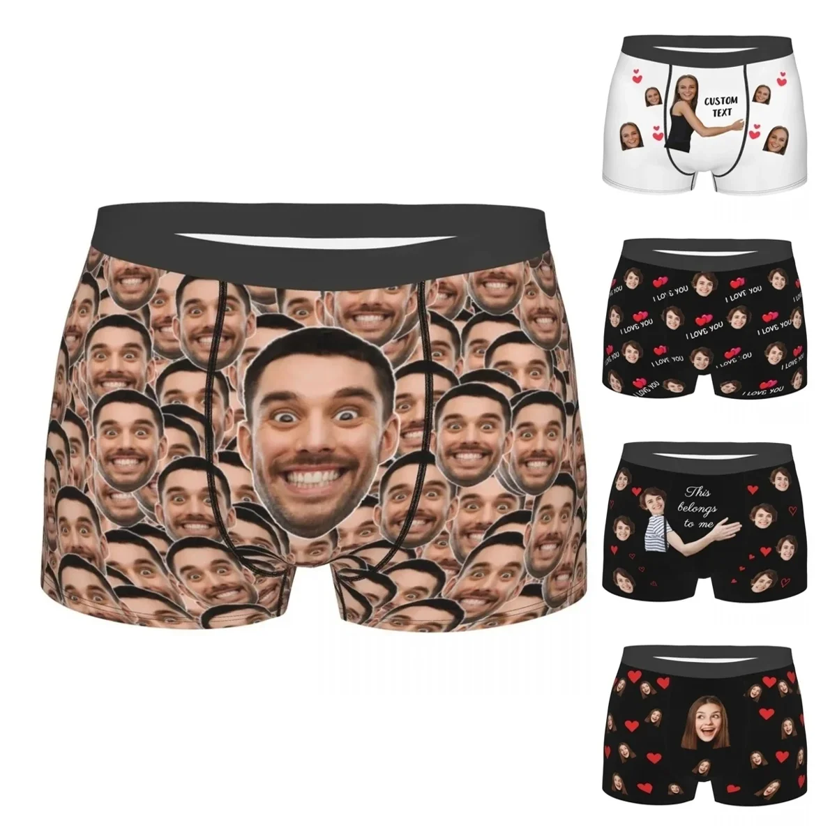 Personalisierte Gesichtsfoto-Unterwäsche, individuelle Herz-Boxershorts, individuelles Herren-Valentinstag-Geschenk für Ehemann, Jahrestagsgeschenk für Papa Image