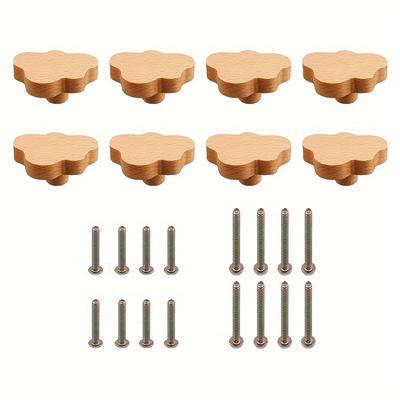 TEMU 4/8pcs Bohemian Vanity Handle, Natural Wood Drawer Knob, Cloud Shape Wooden Vanity Pull, With 2 Different Sizes Of Screws, Suitable For Cabinets, Furniture, Drawers Image
