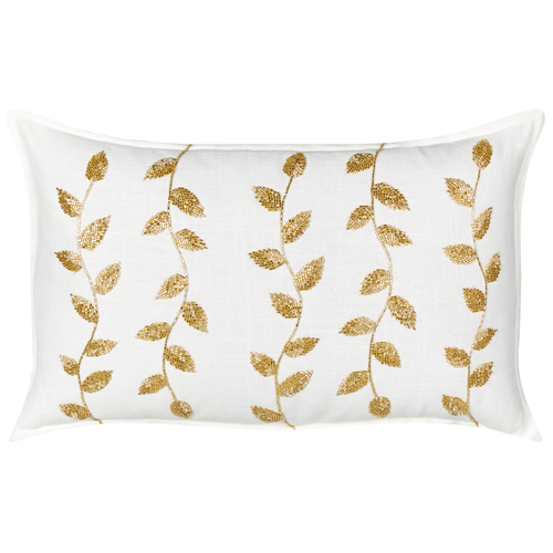 Dekokissen Weiß / Gold Baumwollbezug mit Polyester-Füllung 30 x 50 cm Blättermuster Modern Accessories Wohn- u. Schlafzimmer Flur Diele