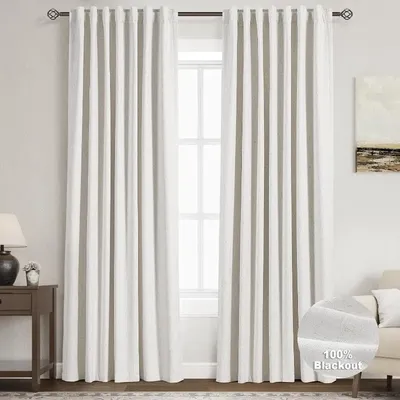 Blackout Curtains Length 2 Panels Set for Bedroom Thermal Insulated 100% Blackout Linen Drapes