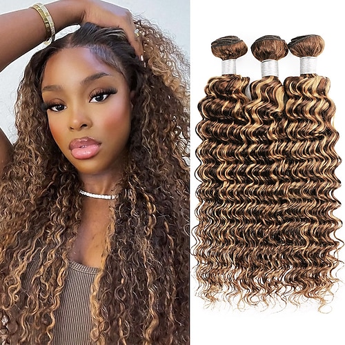 Ishow Highlight Deep Wave Bundles P4/27 Ombre Brown Menschenhaar Bundles 3/Stück brasilianische Remy Menschenhaar Extensions für Frauen Image