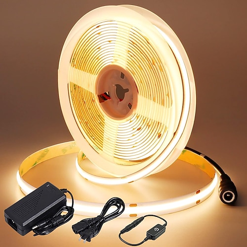 10m LED-Lichtstreifen COB-Sets 3200 LEDs, COB 8mm Warmweiß Kaltweiß Netual White LED-Lichtstreifen Urlaub verknüpfbar selbstklebend mit Netzteil-Set 110V 220-240V 24 V Image