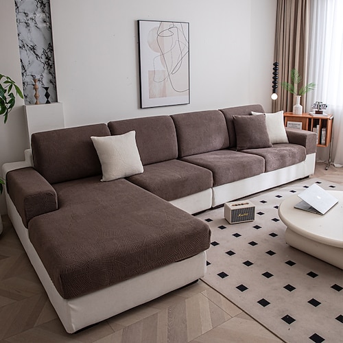 100 % wasserdichter Sofabezug mit Spannbettlaken aus Samt, einfarbiger Jacquard-Sofakissenbezug mit Katzenkratzschutz Image