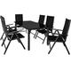 CASARIA® Bern 6+1 Garden Dining Furniture Set | 6x 8 Way Adjustable High Back Folding Chairs | Table 150x90cm Aluminium 5mm Black Safety Glass | Weatherproof Patio Balcony Deck Seating | Anthracite