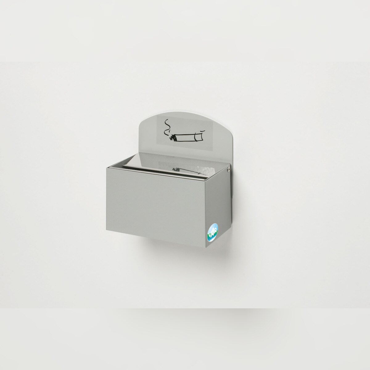 PROREGAL Robuster Wandascher mit Schild | 0,4 Liter, HxBxT 16x14x9,8cm | Verzinkter Stahl | Silber | Ascher Aschenbecher Image