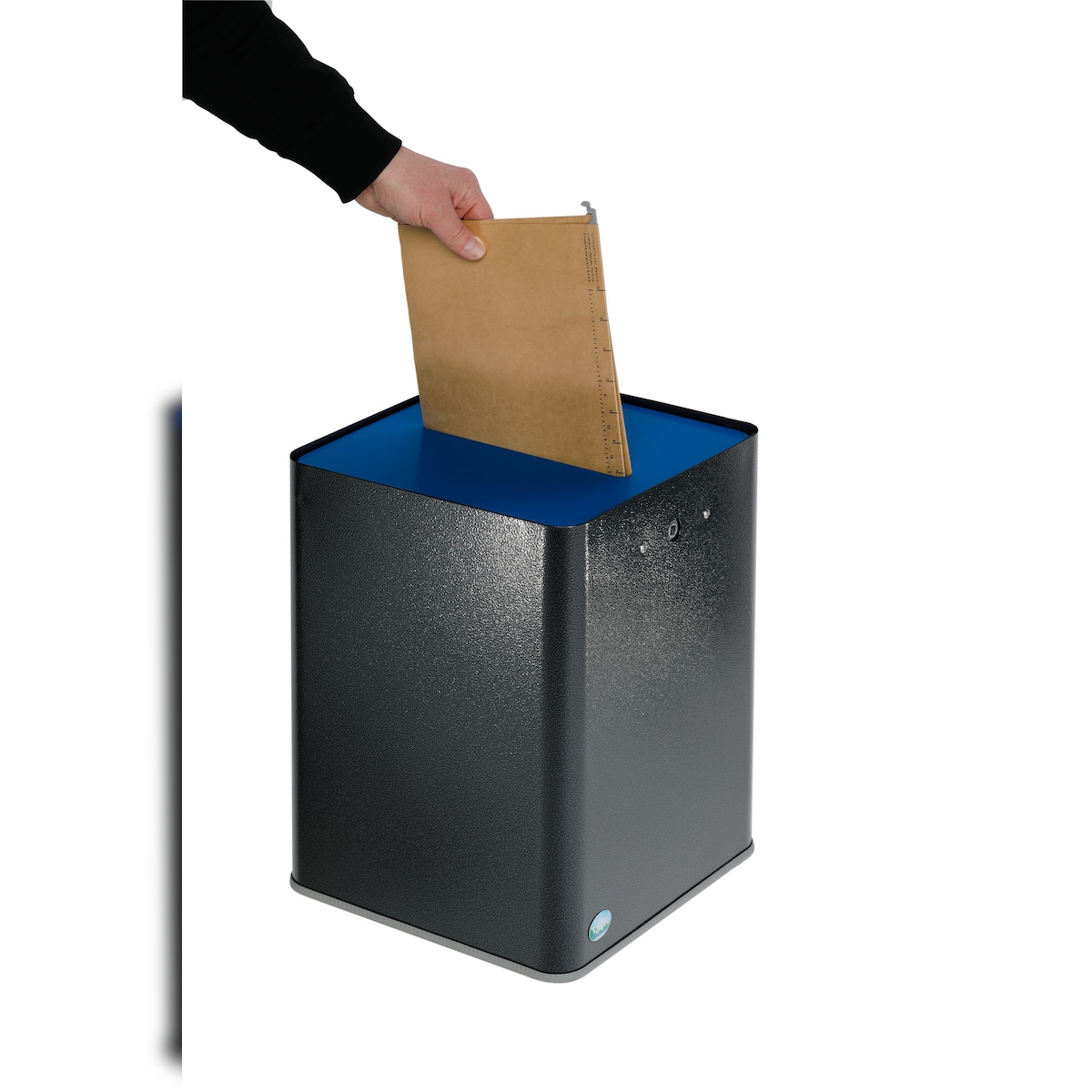 PROREGAL Robuster Papiersammler | DSGVO konform | DIN A4 Format | HxBxT 83,5x23x25cm | Verzinkter Stahl | Blau | Papiereimer Mülleimer für Papier Image