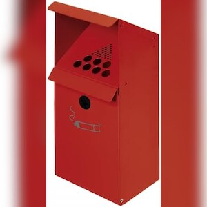 PROREGAL Großvolumiger Wandascher mit Schutzdach | 3,7 Liter, HxBxT 41x18x15cm | Verzinkter Stahl | Rot | Ascher Aschenbecher Image