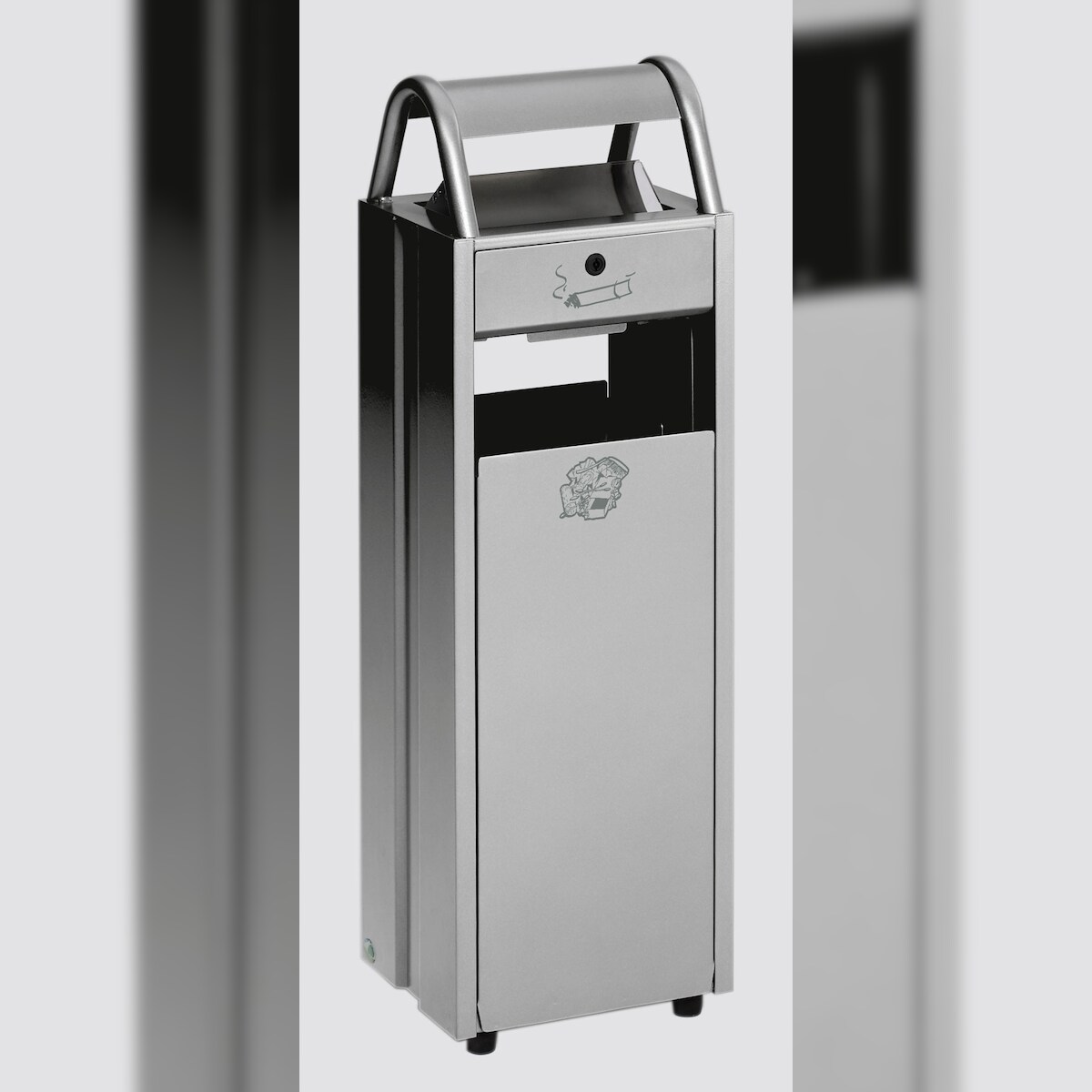 PROREGAL Kombiascher mit Schloss und Blenden | 35 Liter, HxBxT 97,5x30,5x26,5cm | Stahl | Silber | Mülleimer Aschenbecher Abfalleimer Image