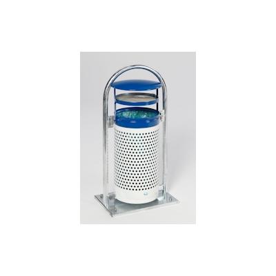 PROREGAL Abfallsammler mit Rohrbogenständer + Aschereinsatz | 60/70 Liter, HxBxT 116,5x58x38cm | Verzinkter Stahl | Weiß-Blau | Mülleimer Abfalleimer Image