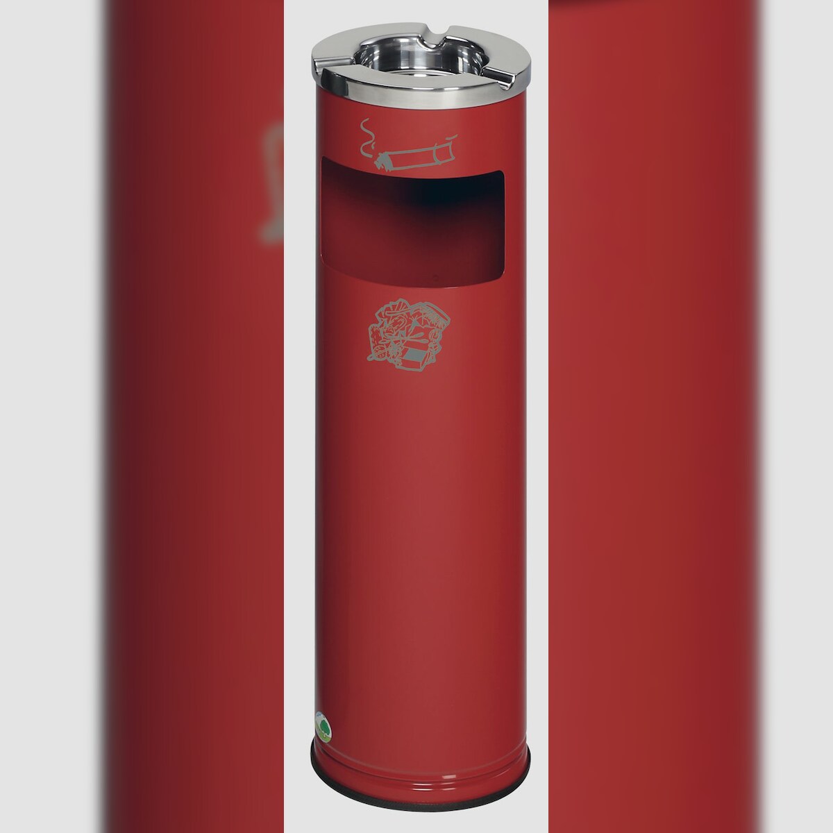 PROREGAL Robuster Kombiascher mit poliertem Aschereinsatz | 11,6 Liter, HxBxT 66x20x20cm | Stahl | Rot | Mülleimer Aschenbecher Abfalleimer Image