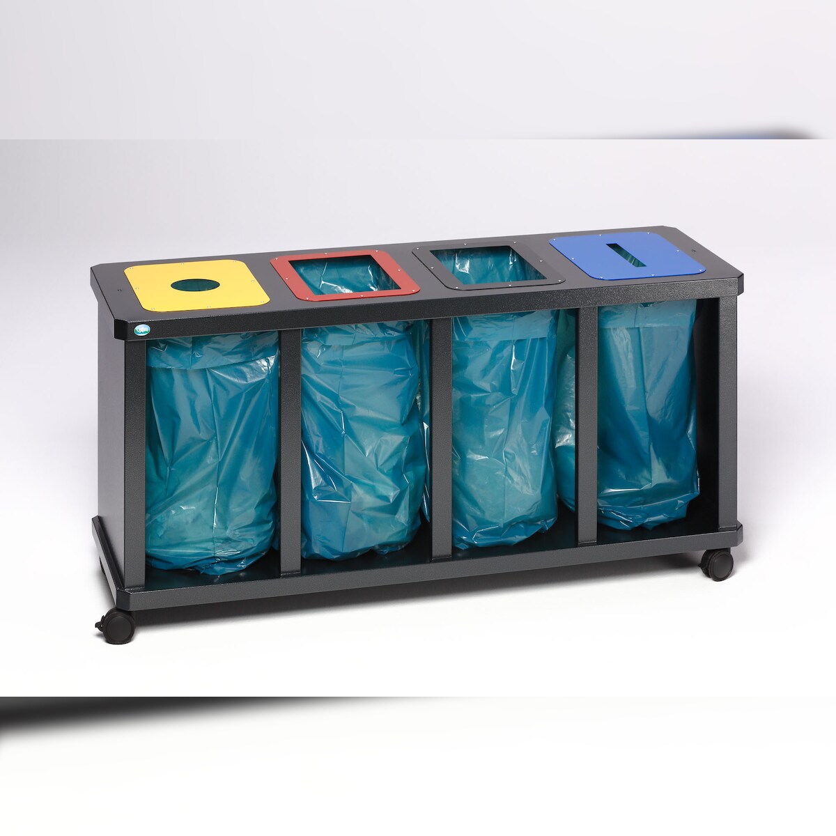 PROREGAL Robuste Wertstoffsammelstation 4-Fach mit Klemmring | HxBxT 67x157x52cm | Verzinkter Stahl | Grau | Mülleimer Abfalleimer Müllkorb Image