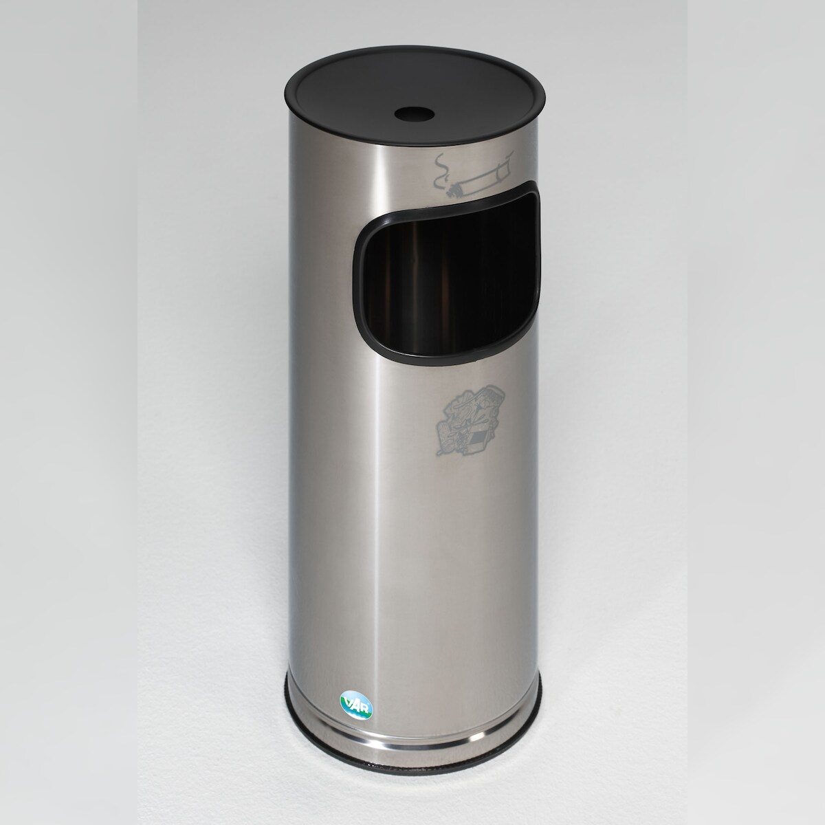 PROREGAL Klassischer runder Kombiascher | HxBxT 61x25x25cm | Edelstahl | Mülleimer Aschenbecher Abfalleimer Image