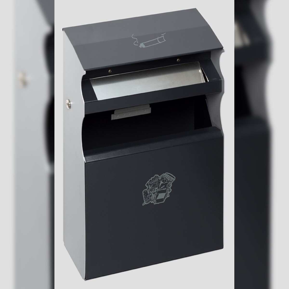 PROREGAL Eckiger Kombiascher mit Einwurfblende | 15 Liter, HxBxT 54x30x14cm | Verzinkter Stahl | Anthrazit | Mülleimer Aschenbecher Abfalleimer Image