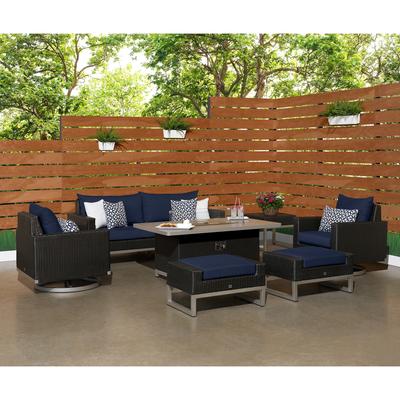 Milo Espresso 7 Piece Sunbrella Outdoor Patio Motion Fire Set - 78" W x 32" H x 33" D