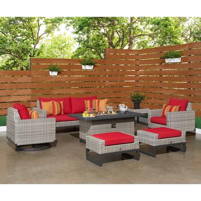 Milo Gray 7 Piece Sunbrella Outdoor Patio Motion Fire Set - 78" W x 32" H x 33" D