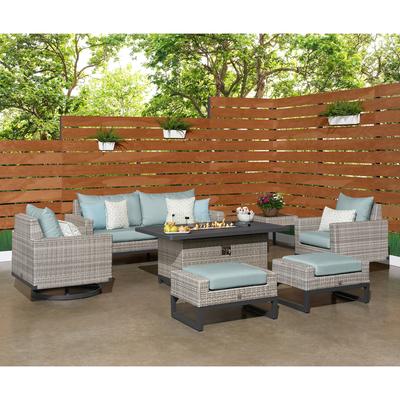 Milo Gray 7 Piece Sunbrella Outdoor Patio Motion Fire Set - 78" W x 32" H x 33" D