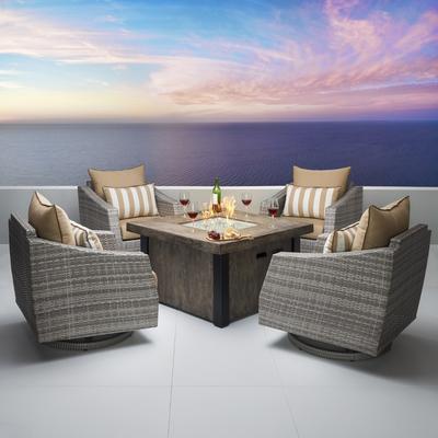 Cannes 5 Piece Sunbrella Outdoor Patio Motion Fire Chat Set - 42"W x 42"D x 25"H