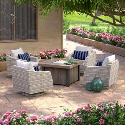 Cannes 5 Piece Sunbrella Outdoor Patio Motion Fire Chat Set - 42"W x 42"D x 25"H