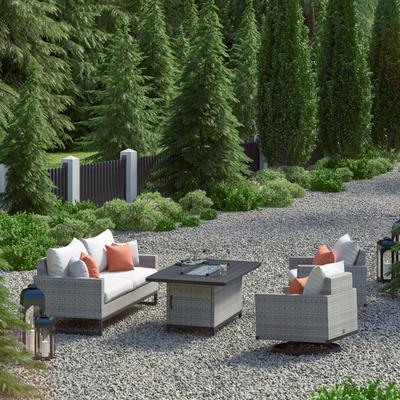 Milo Grey 4 Piece Sunbrella Outdoor Patio Motion Fire Set - 78" W x 32" H x 33" D