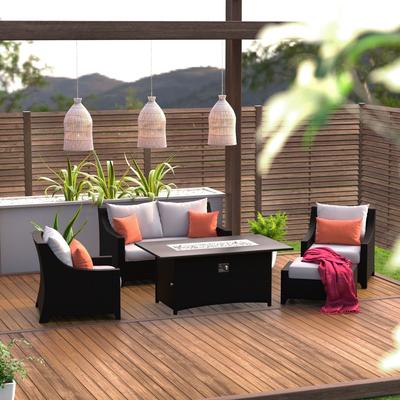 Deco 5 Piece Sunbrella Outdoor Patio Love & Club Fire Set - 55"W x 33"D x 32"H