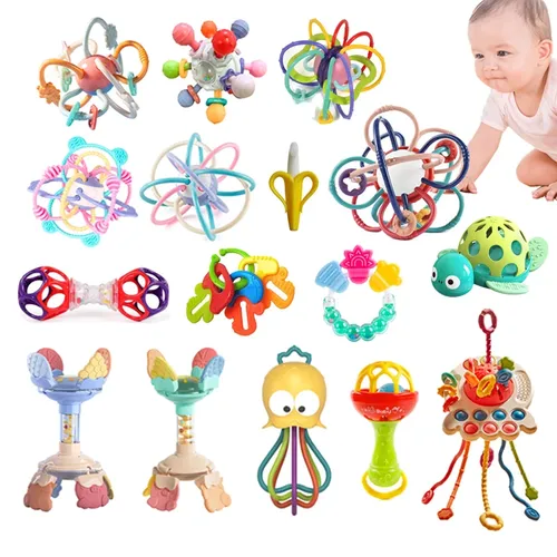 Neugeborene Beißring Spielzeug für 0 12 Monate Montessori Baby Rassel Bälle Spielzeug bunte Säugling