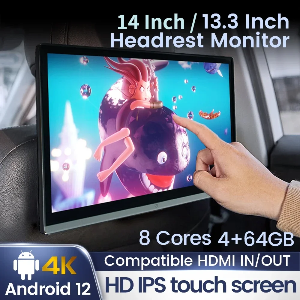 13.3/14 "Auto Kopfstütze Monitor Display ips android 12 2g 32g/4g 64g/8g 128g Touchscreen für Auto Rücksitz Player Dual HDMI Musik Image