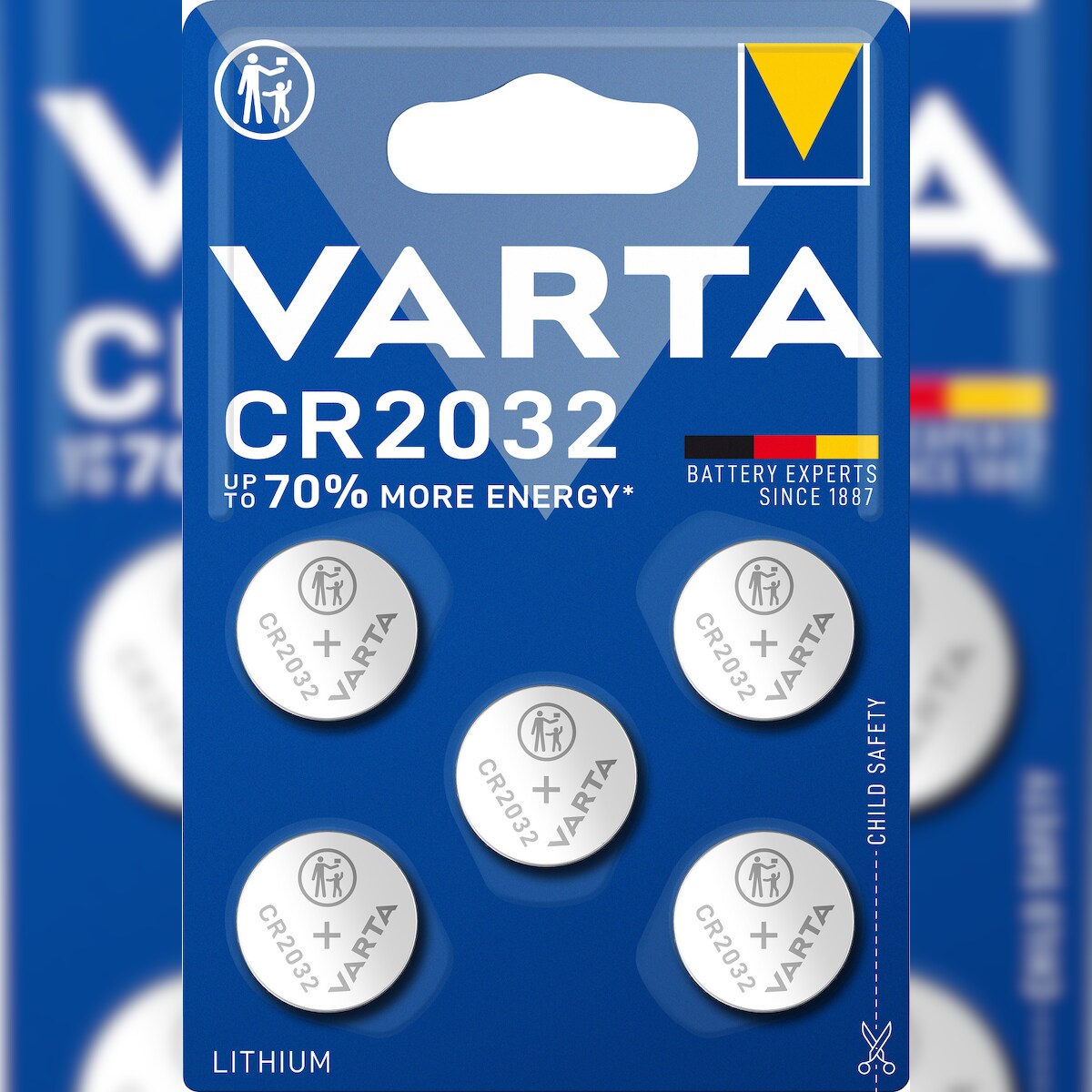 VARTA Lithium Knopfzelle CR2032, ersetzt DL2032 IEC CR2032 5er Blister Image