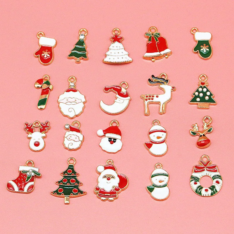 (20 pièces/paquet) pendentifs en métal mélangé, Mini décoration de noël, artisanat Semi-fini, éléments d'arbre de noël suspendus, bricolage