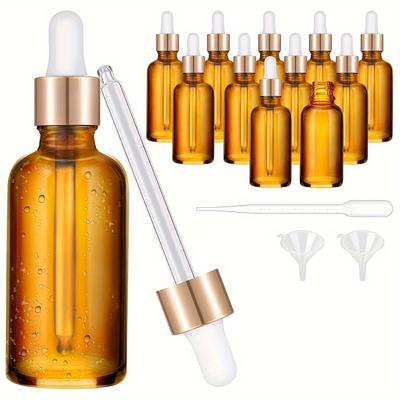 TEMU (12 Packs Amber Glass Bottles 50ml With Golden Caps, 12 Labels, Funnel & Measured Pipettes) Dropper Bottle 2 Oz Empty Tincture Bottles For Essential Oils12