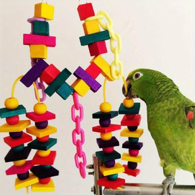 Bird Parrot Toy, Colorful Wooden Blocking Bird Swing Toy, Bird Cage Chew Toy, Pet Bird Scratcher Bites Toys, Assorted Color