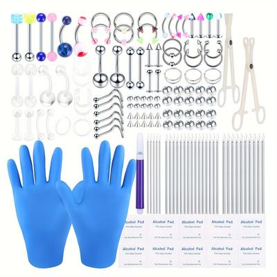 142pcs Body Piercing Kit 14g 16g 20g Stainless Steel Acrylic Suitable For Lip Nose Belly Button Rings Tongue Tragus Cartilage Helix Eyebrow Daith Rook Earring Piercing