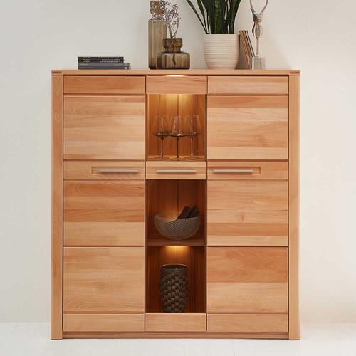 Wohnzimmer Highboard Kernbuche teilmassiv LED Beleuchtung