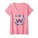 Damen Rosa bunte Schmetterlinge und blühende Blumen, inspiriert von der Natur T-Shirt mit V-Ausschnitt