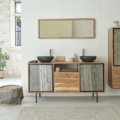 Badezimmermöbel aus massivem Akazienholz und Stein 155 cm