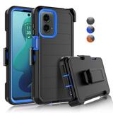 For Motorola Moto G 5G 2024 6.6 Case Heavy Duty Rugged Defender Case with [Belt Clip Holster] [Built in Screen Protecotr] Shockproof Full Body Protection Kickstand Cover Blue