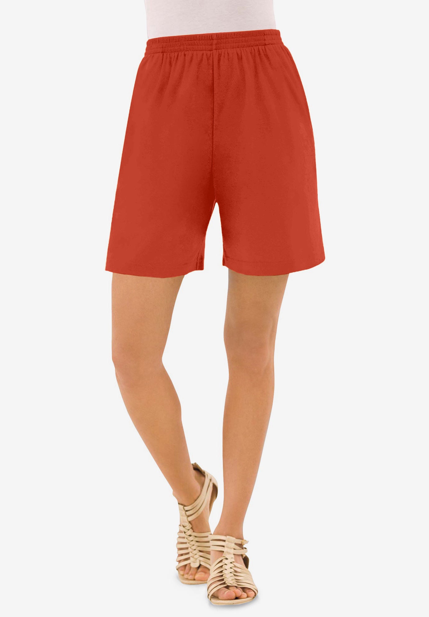 Plus Size Women's Plus Size Soft Knit Pull-On Short by Roaman's in Copper Red (Size M) Pull On Elastic Waist