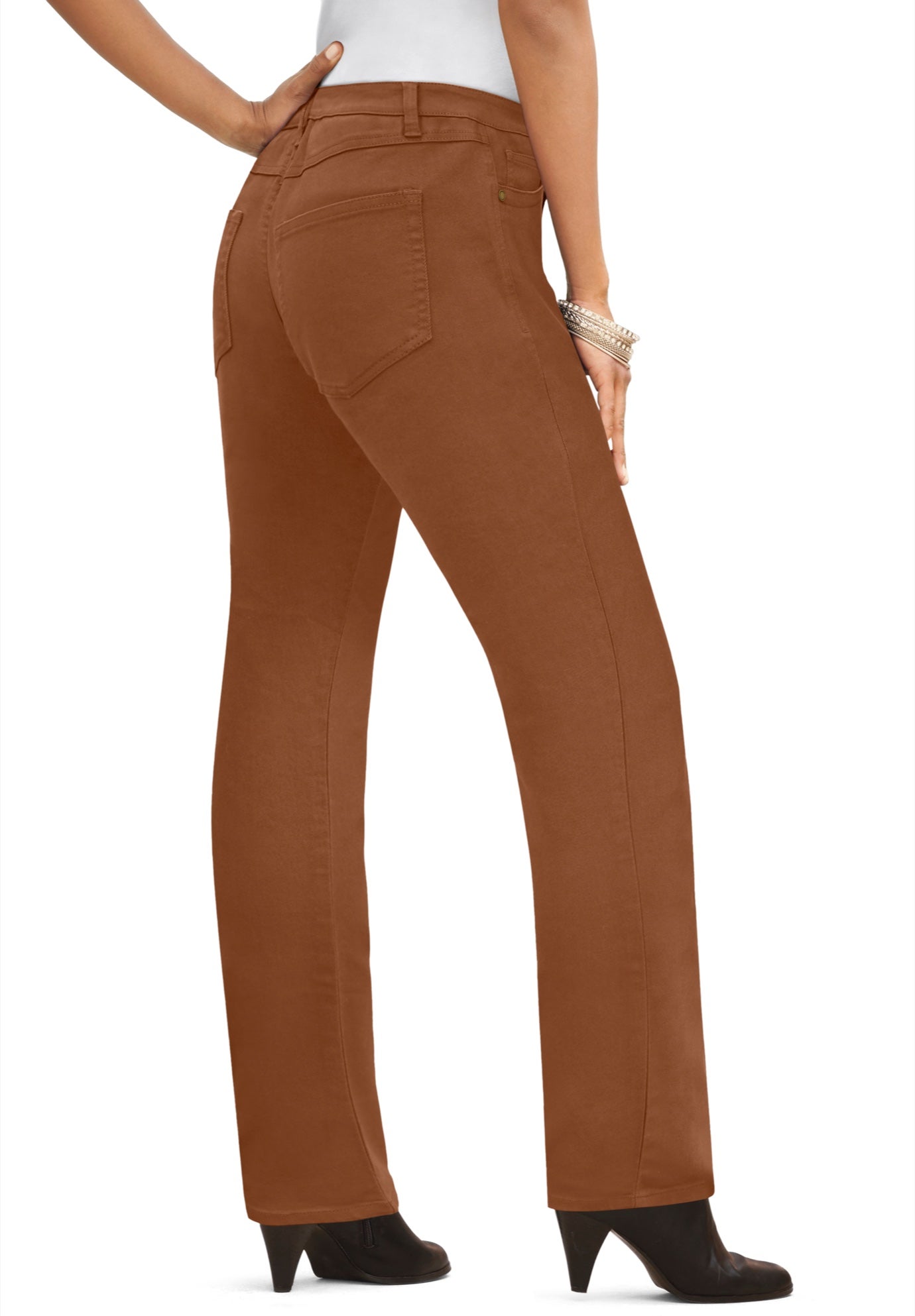 Plus Size Women's Plus Size Classic Stretch Straight Leg Jean by Denim 24/7 by Roamans in Cognac (Size 28 W)